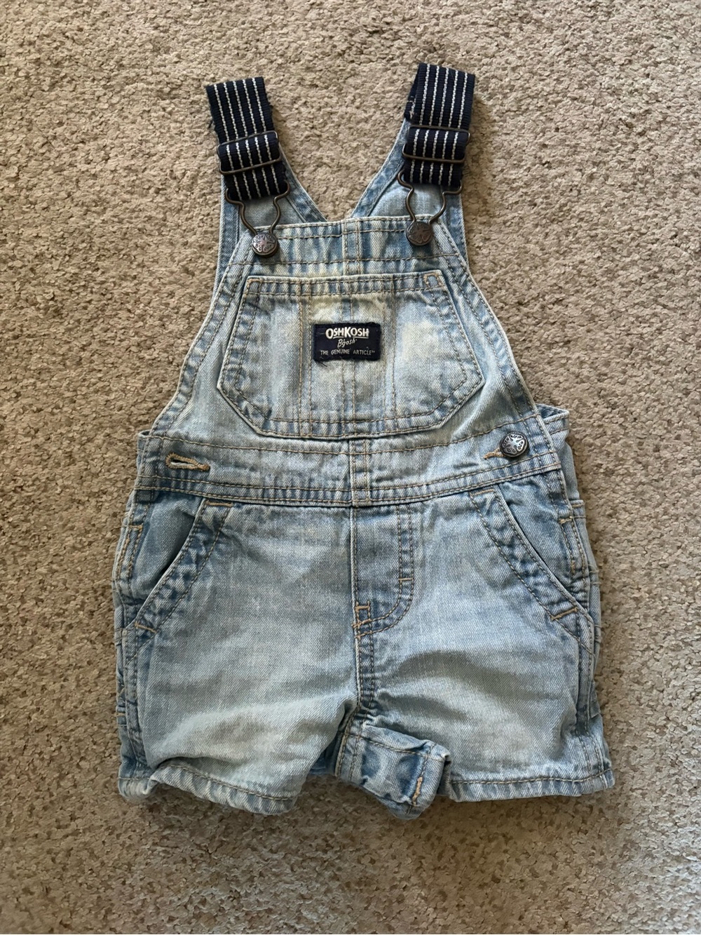 OshKosh B'gosh Light Blue Denim Shortalls with Striped Adjustable Straps